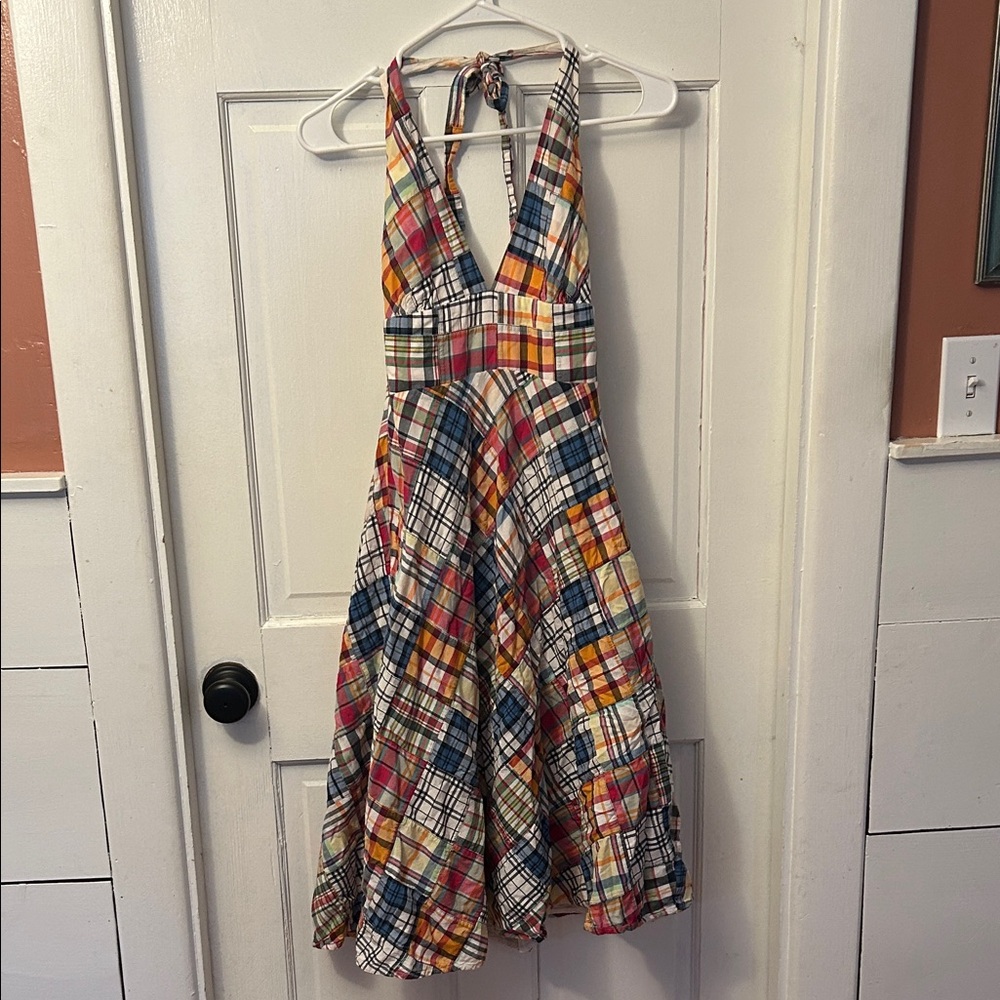J. Crew Multicolor Plaid Cotton Halter Dress